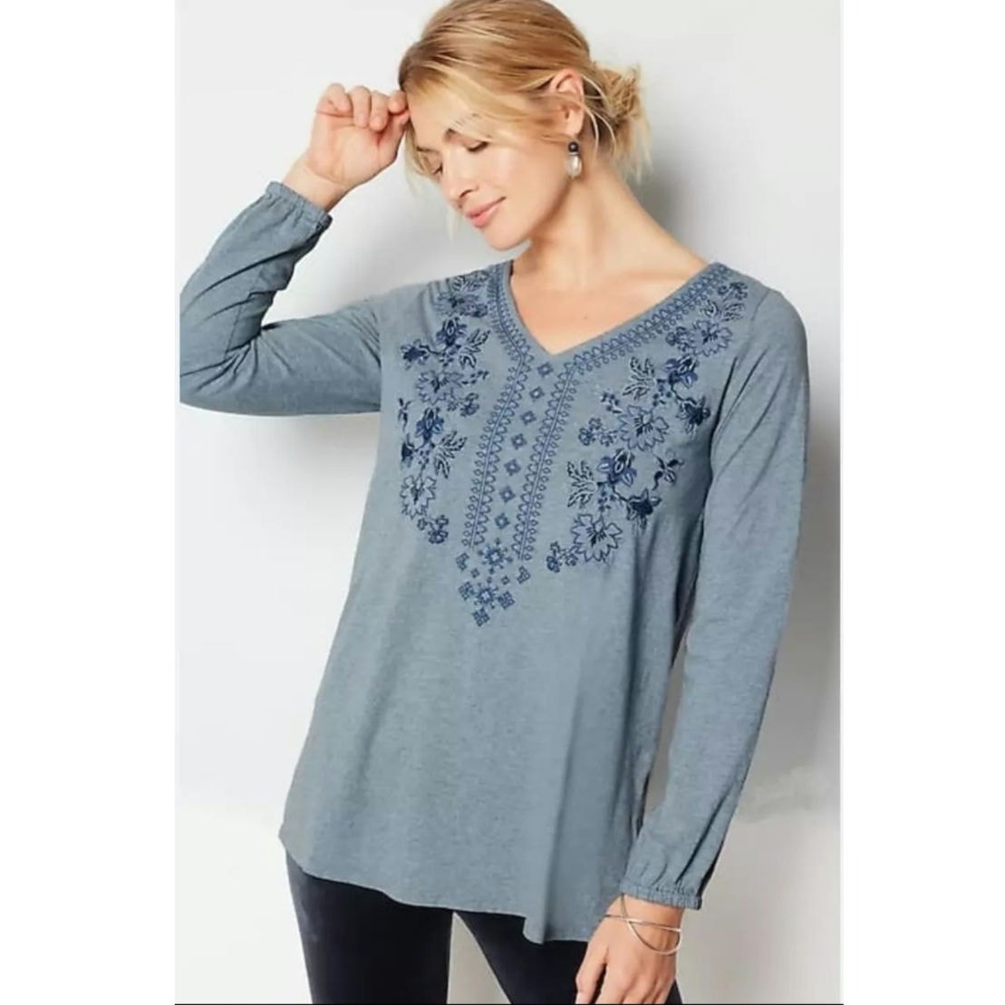 J.Jill Pure Jill Floral Embroidered V-Neck Tunic Size Xl Nwt